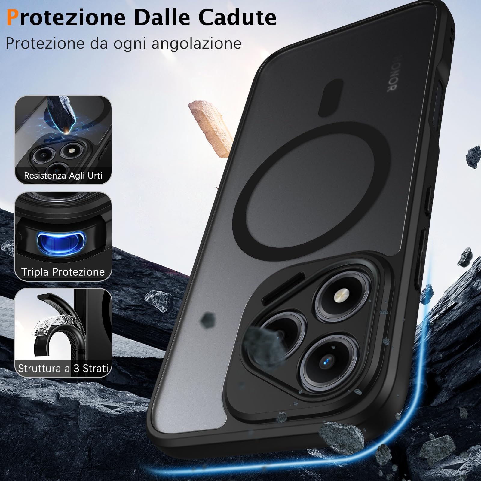 Custodia Protettiva Con Vetro Display E Supporto Magnetico Per Honor 400 Lite 5G - Lonfeid - Foto 3
