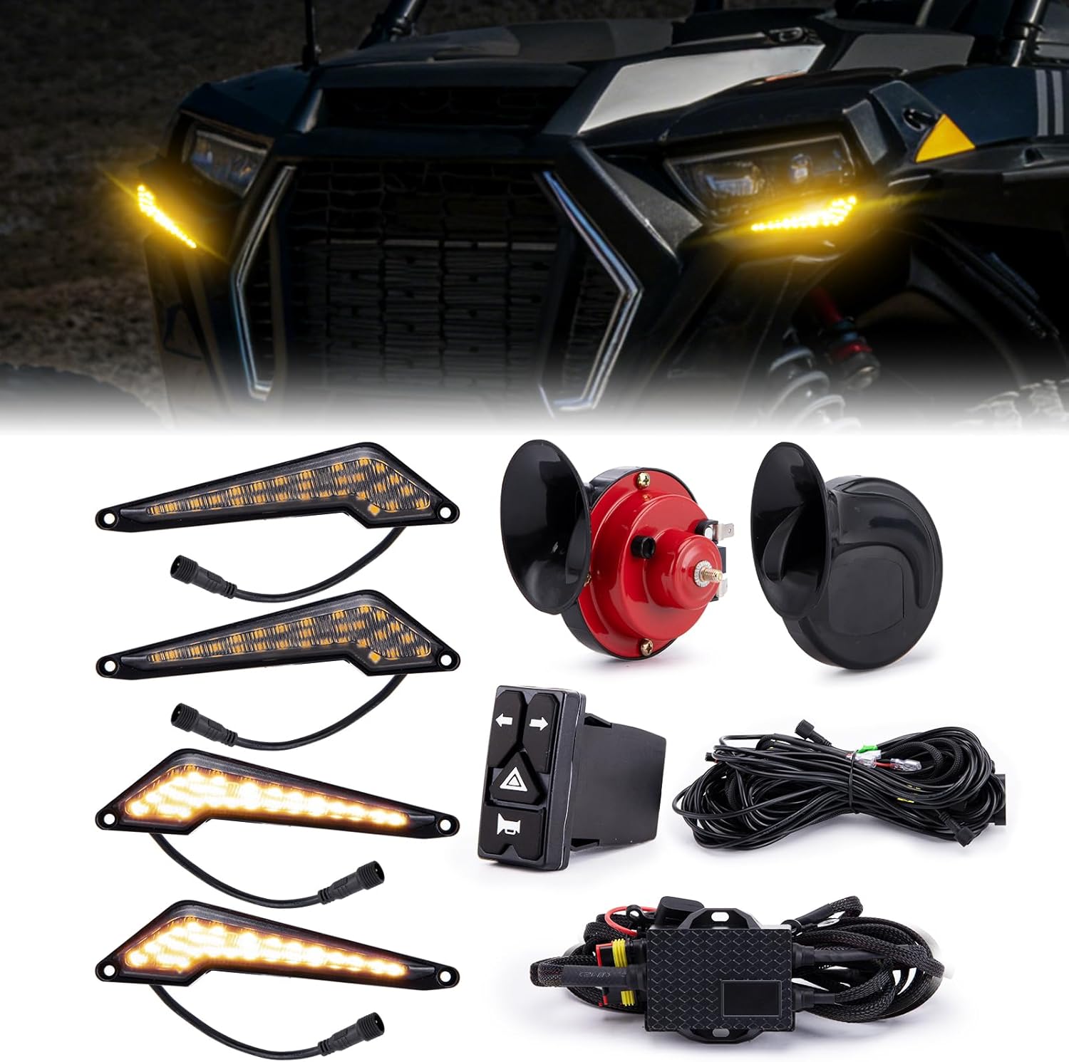 WeiSen UTV Turn Signal Kit with 115dB Horn, Plug & Play Blinker Kit with Rocker Switch, Universal Street Legal Turn Signals Compatible with Polaris, fit Can-Am, Teryx, fit CFMOTO
