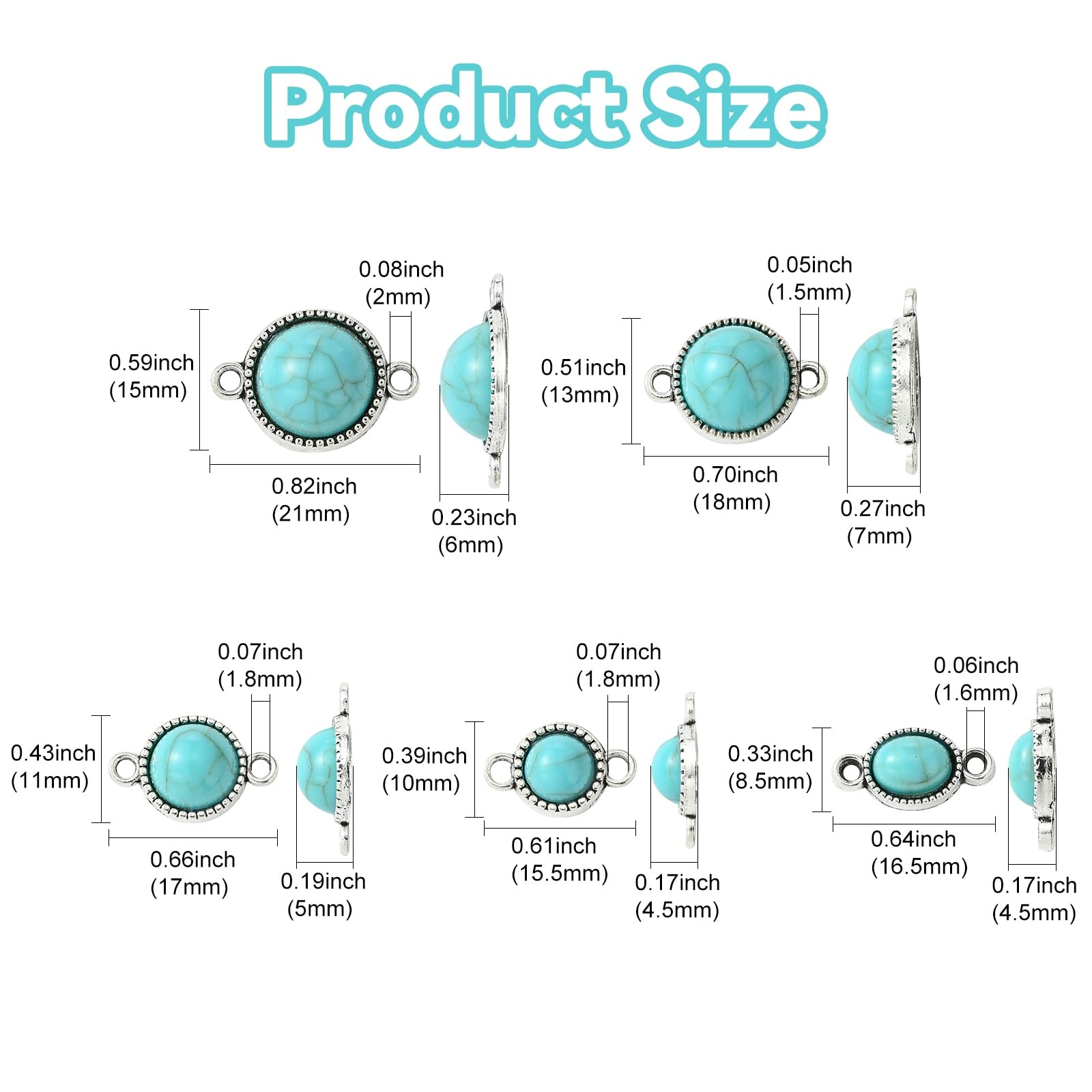 UR URLIFEHALL 50 Pcs 5 Styles Resin Turquoise Charms Links Half Round Bohemian Oval Connector Charms for Jewellery Making DIY Earring Crafts - Image 2