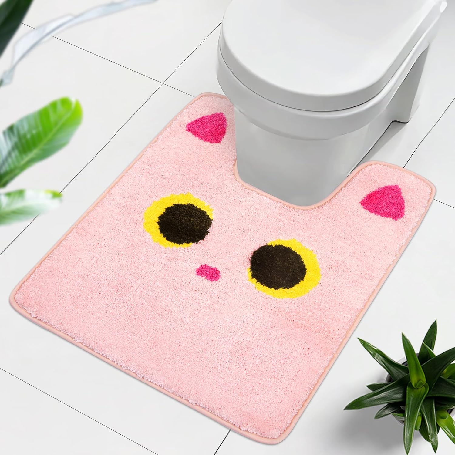 Toilet Rug - Cute Cat Rugs U Shaped Washable Soft and Absorbent Bath Rug | Non Slip Toilet Bath Mat,Bathroom Contour Rug for Toilet Base(Black, 24" x 20")