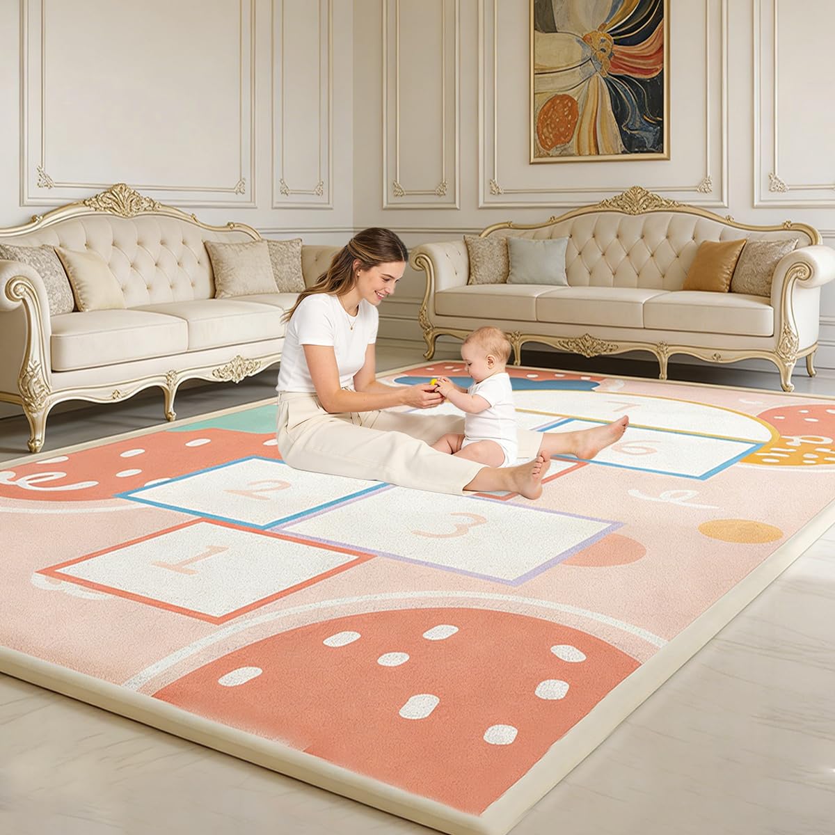 Tappeto Morbido Bambini Spessa 2.5 CM, Antiscivolo, Tappeto Neonato Gattonamento, Pelo Corto Tatami Tappeti Salotto, Camera da Letto, Bambini Cameretta 180 x 180 cm