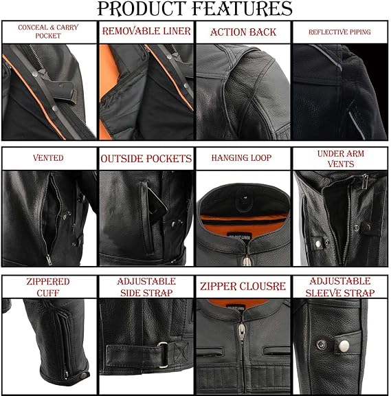 Milwaukee Leather Men's Black Cowhide Quilted Pattern Scooter Style Racing Jacket MLM1545