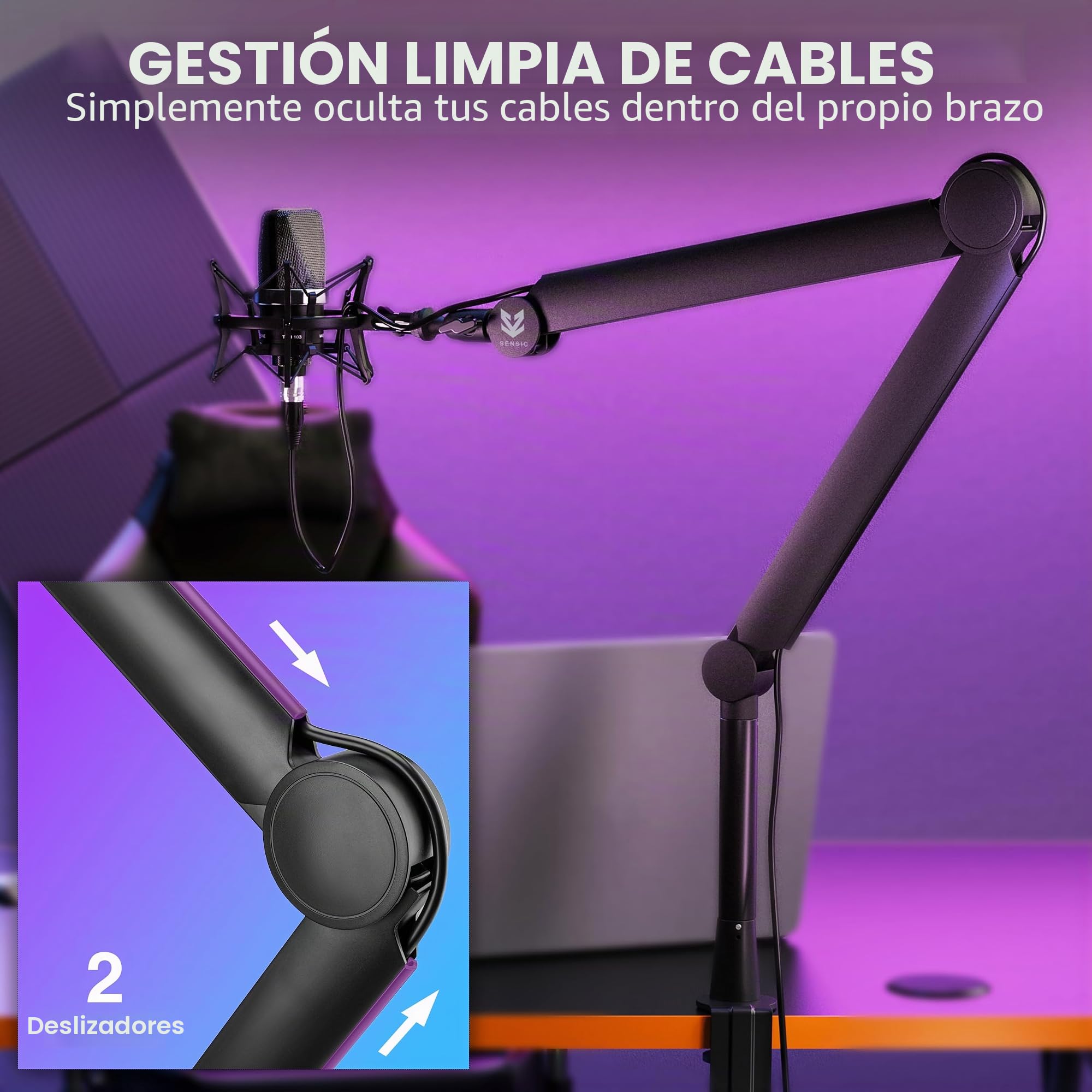 Sensic Brazo de micrófono SA-30, soporte de micrófono giratorio de 360° con elevador de 6 pulgadas, soporte de micrófono con adaptadores de 1/4", 3/8" y 5/8", brazo de micrófono profesional con