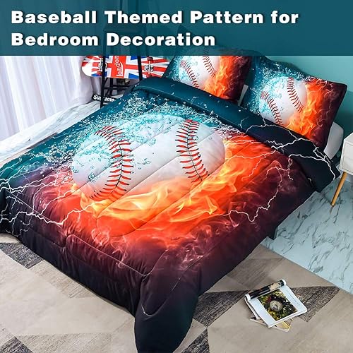 Miniatura 7 de Andency Edredón de béisbol tamaño matrimonial (79 x 90 pulgadas), 3 piezas (1 edredón de béisbol, 2 fundas de almohada), juego de edredón deportivo
