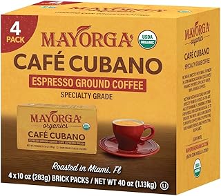 Mayorga Organics Café Cubano Roast, Espresso Ground Coffee, Dark Roast (4 x 10 ounce Bricks)