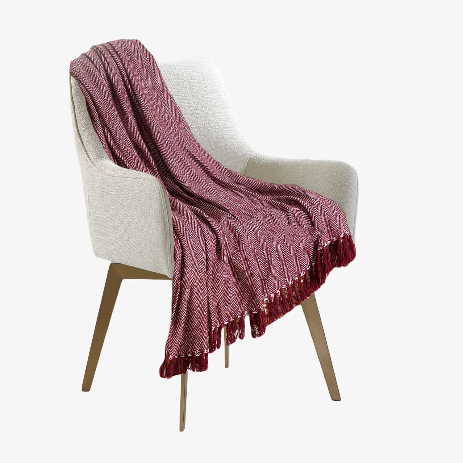 Herringbone Throw for Sofa and Bed, Large 3 Seater Sofa Cover, Single and Double King Size Bed Blanket, Burgundy Throw Chair (127cms x 152cms) — image 1