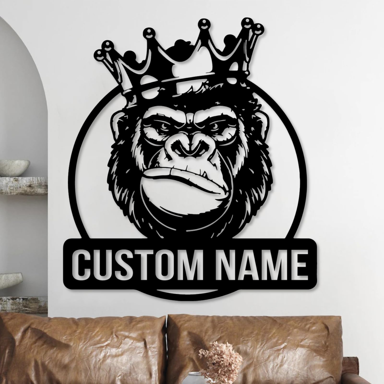 Custom Chimp Monkey Metal Wall Art, Personalized Chimp Monkey Name Sign,Chimp Home Decor,Custom Name Metal Wall Hanging,Metal Decoration (Style B)