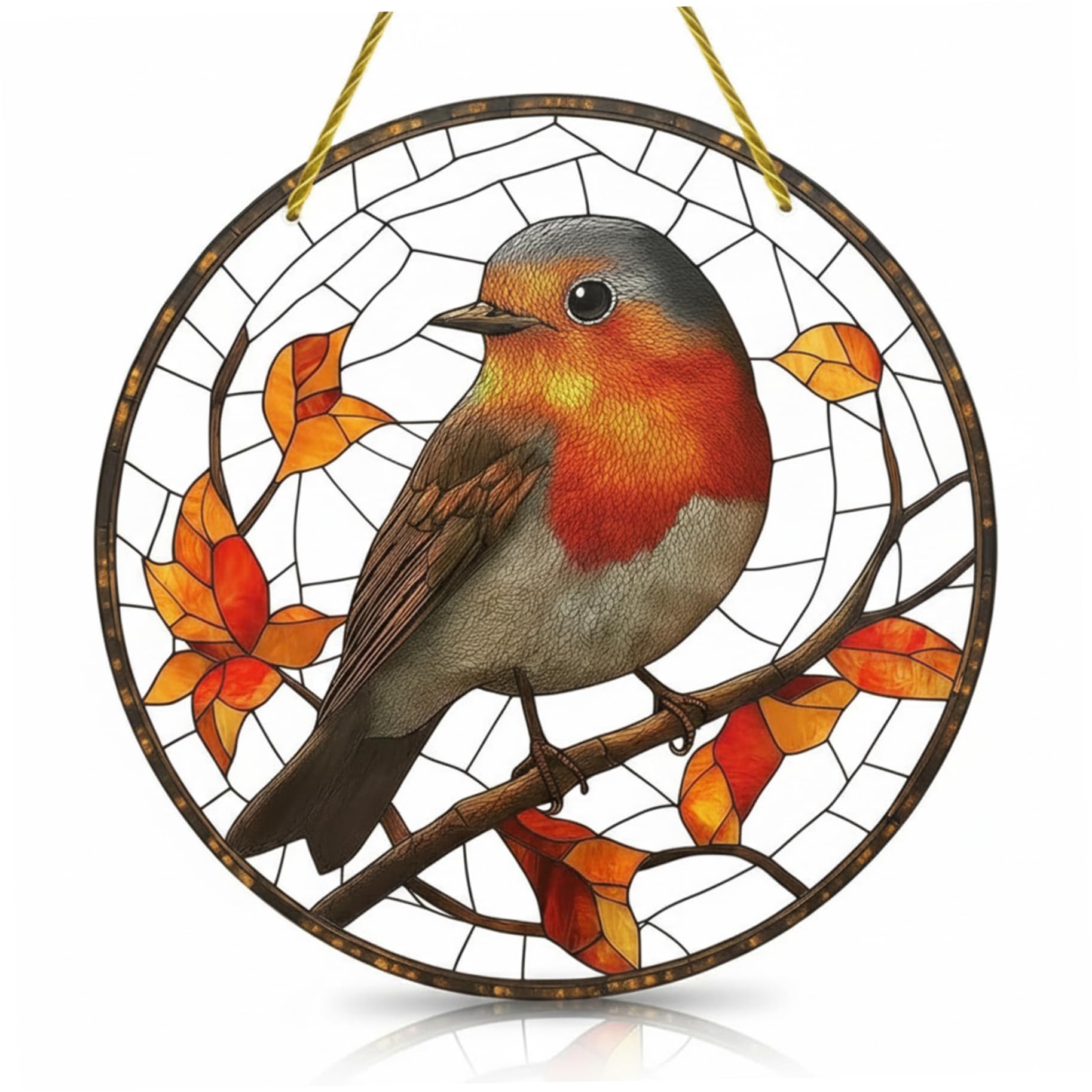 Hotainoys Robin Sun Catchers For Windows 7.9" 2D Acrylic Ornaments Lifelike Stained Glass Window Hangings For Home Garden Bird Enthusiasts Sun Catchers For Windows