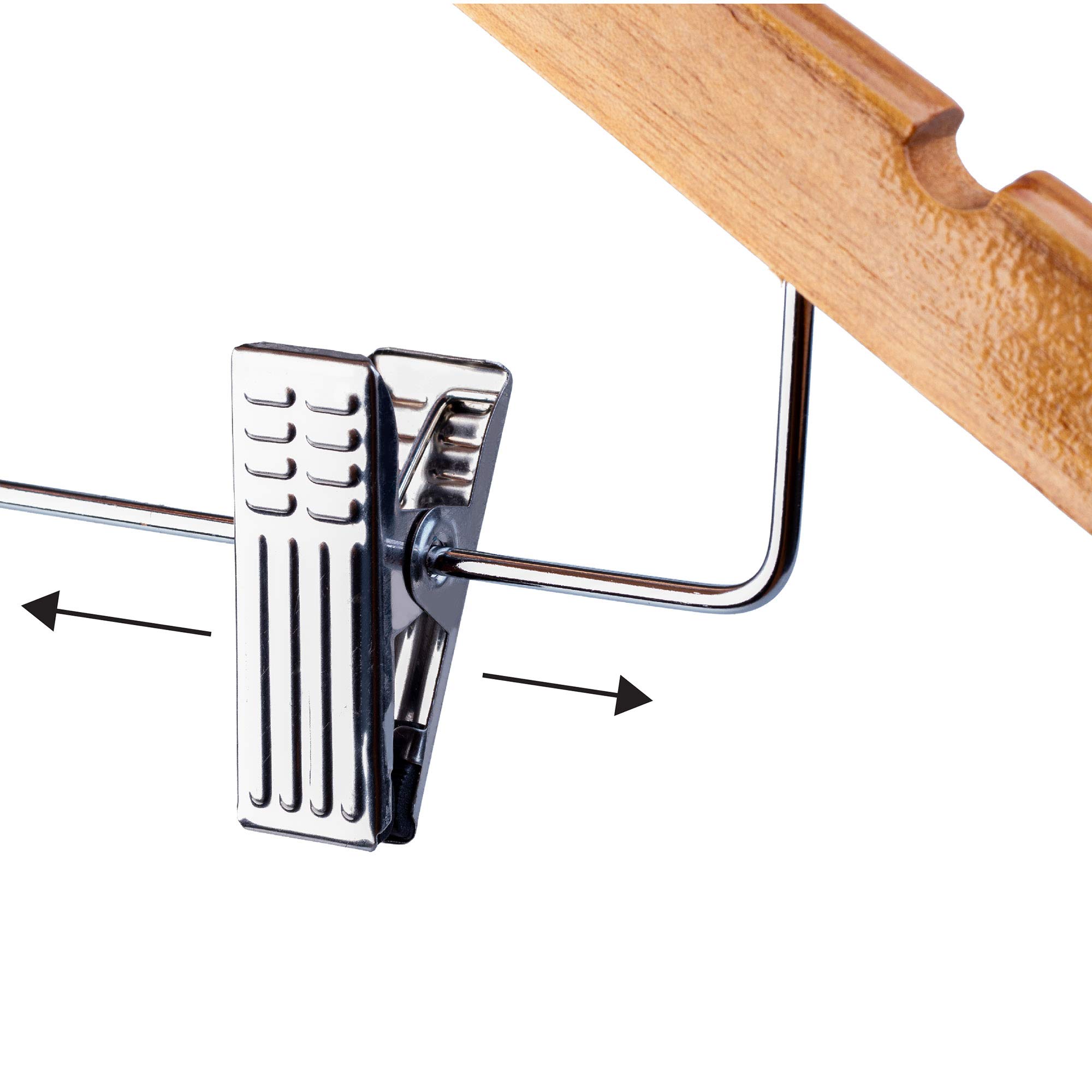 KADAX 12er Set Kleiderbügel aus Holz, mit Klemmen aus Metall, Zwei Einkerbungen, 360°drehbarer Haken, Garderobenbügel für Kleidung, Hosen, Hemd, Rock, Anzug, Jackenbügel, rutschfest (Modell 2)