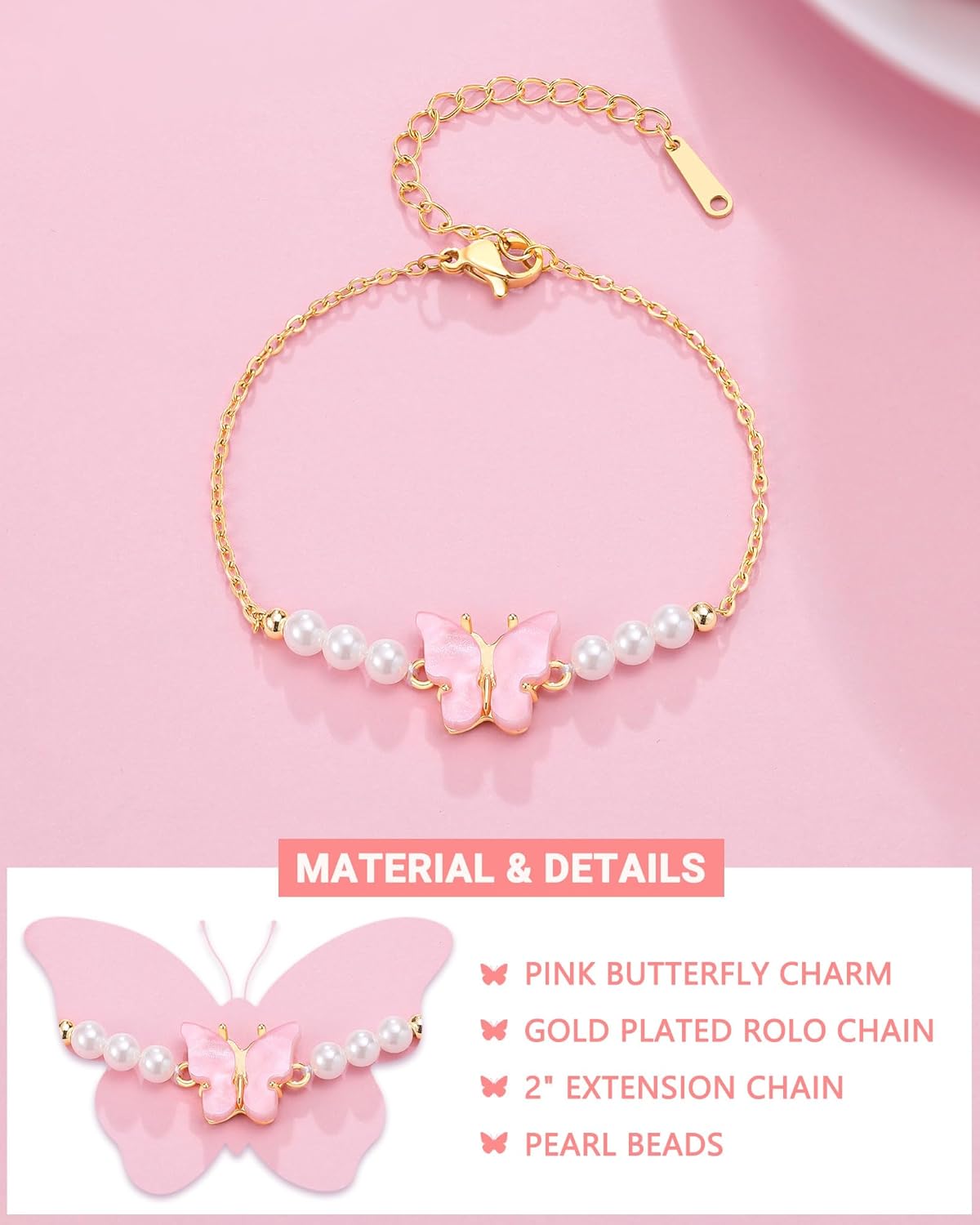 Happy 6 8 10 Year Old Birthday Gifts for Girls Cute Butterfly Pearl Bracelet for Daughter Niece Granddaughter - Image 3
