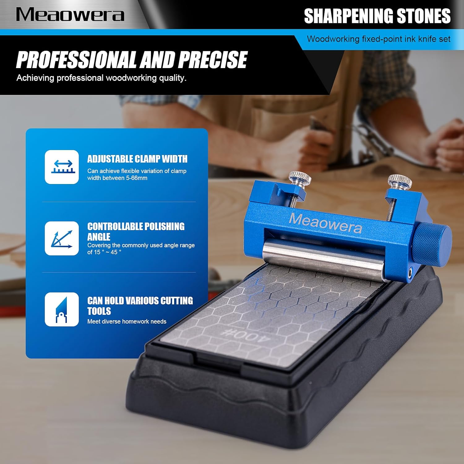 Chisel Sharpening Kit with Sharpening Stones – Wood Chisel Sharpener Honing Guide Set for Chisel Sharpening, Planer Blade Sharpener – Complete Wood Chisel Sharpening Kit with Whetstone