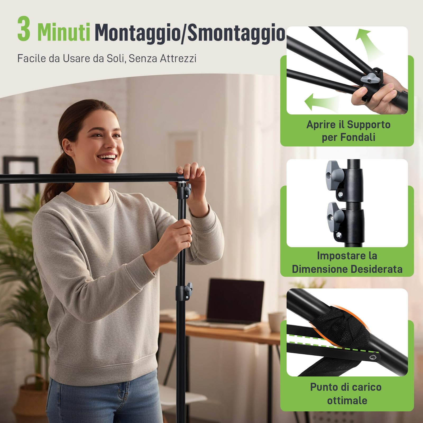 Supporti per Sfondi Fotografici – Set Supporto Sfondo Regolabile (Altezza 1–3 m/Larghezza 1,5–3 m) con Borsa da Trasporto, Sistema per Studio Fotografico, Backdrop e Feste