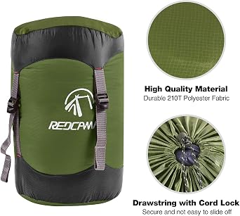 REDCAMP Nylon Compression Stuff Sack, 10L/17L/27L/40L Lightweight Sleeping Bag Compression Sack Great for Backpacking, Hiking and Camping,Blue/Yellow/Army Green/Black