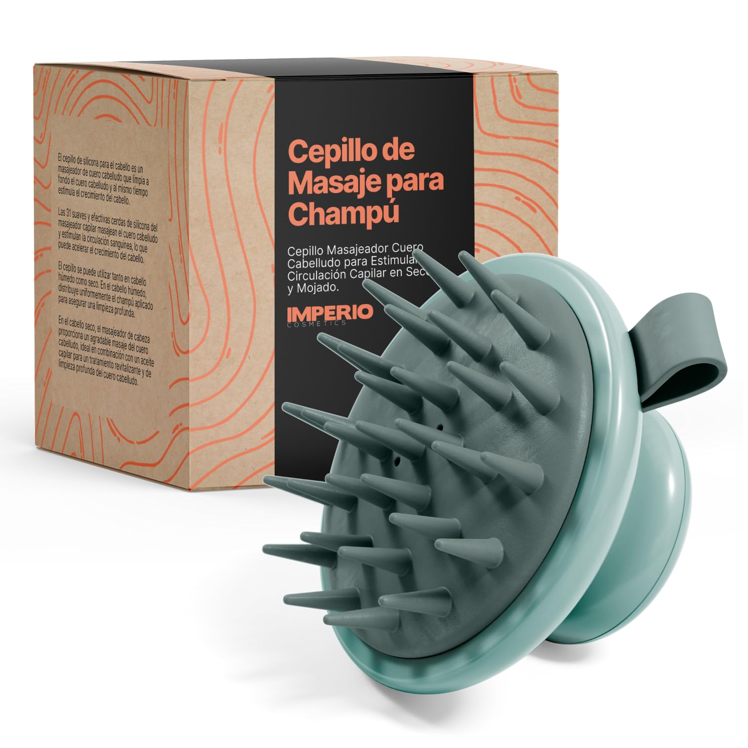 IMPERIO Masajeador Cuero Cabelludo para Crecimiento del Cabello - Cepillo Masajeador Cuero Cabelludo para Estimular la Circulación Capilar en Seco y Mojado (Menta)