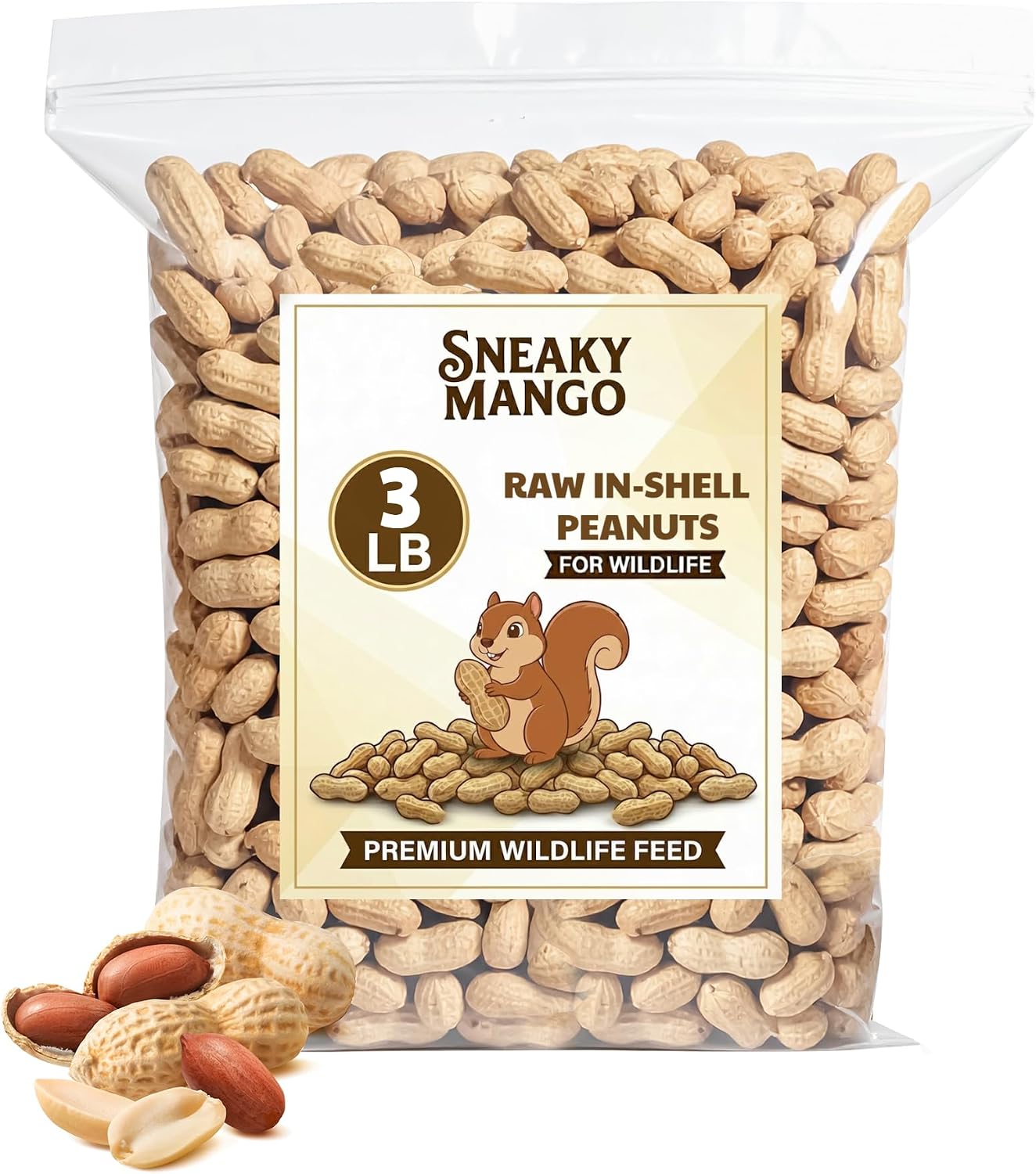 Sneaky Mango Peanuts in Shell - 3 Pounds – All-Natural Food for Squirrels, Deer, Birds, and Other Wildlife Animals – Grown in The USA