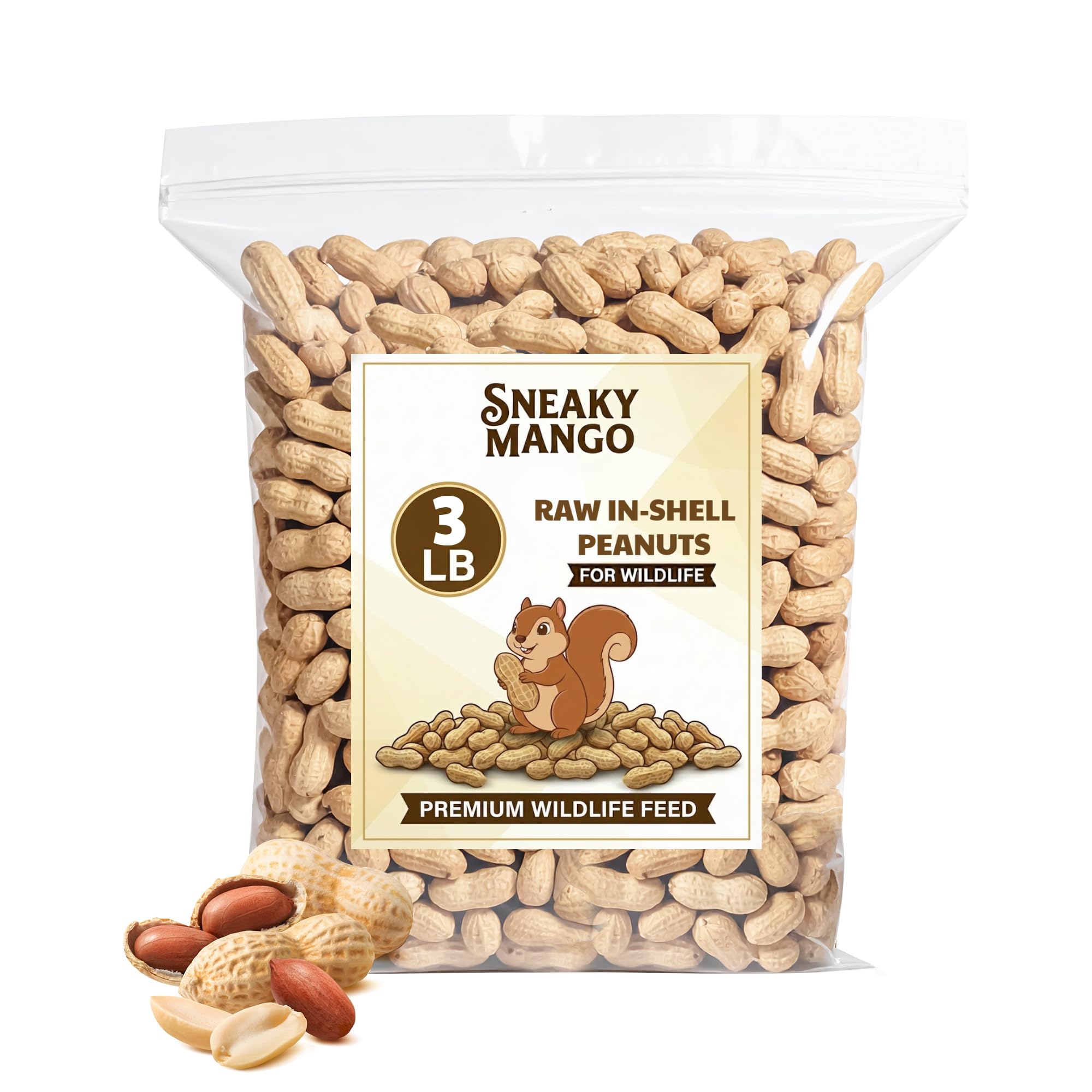 Sneaky Mango Peanuts in Shell - 3 Pounds – All-Natural Food for Squirrels, Deer, Birds, and Other Wildlife Animals – Grown in The USA