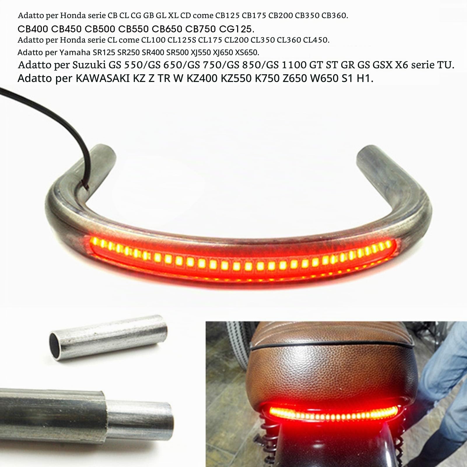 8,3 Pollici Sedile Posteriore Telaio con LED Freno Indicatori di Direzione Universale per Stile Cafe Racer (210mm)