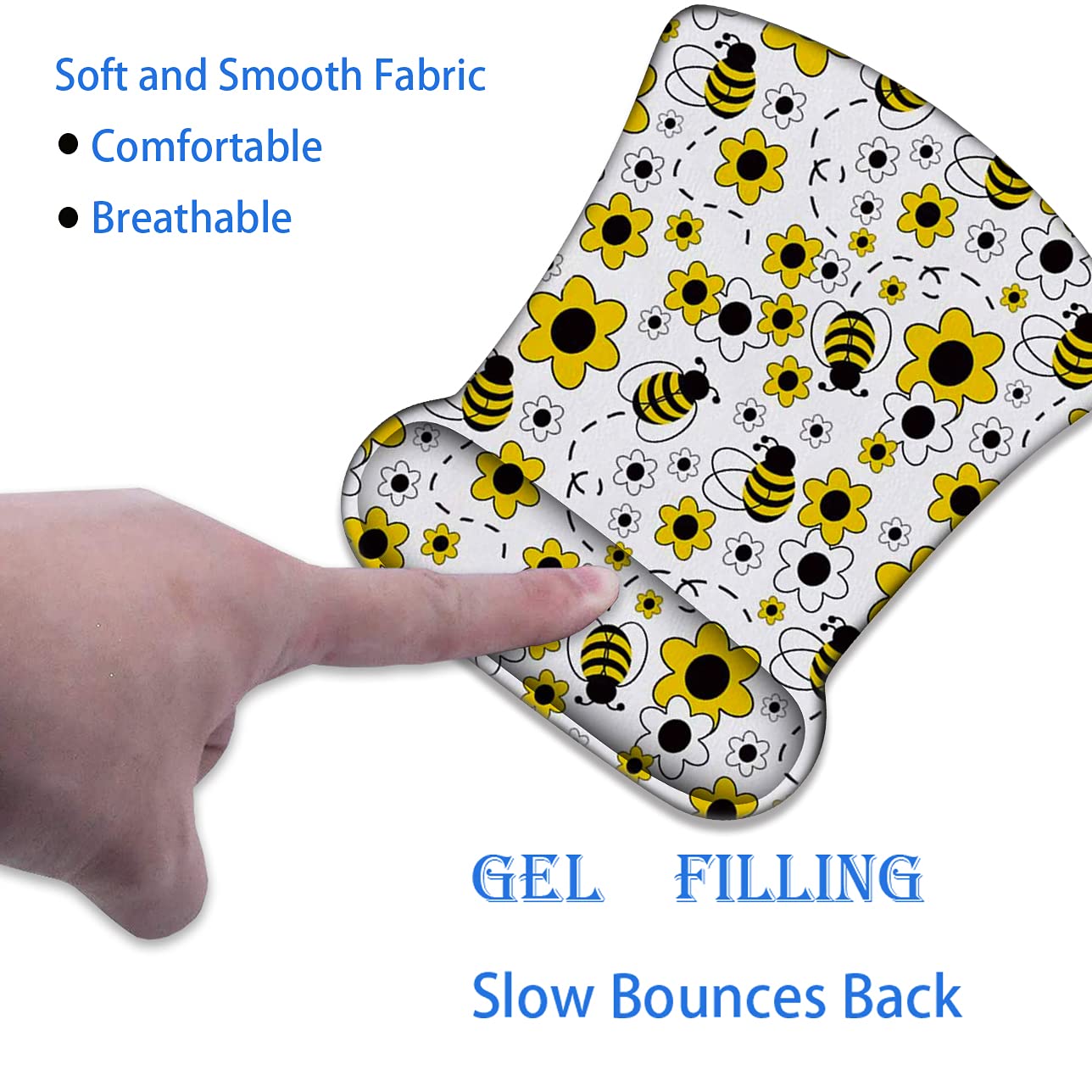 XMTMR-Glass Ergonomically Upgraded Keyboard Wrist Rest and Comfortable Wrist Rest Gel Mouse Pad Set, Non-Slip Rubber Base and Cute Coaster, for Work, Game Home, Bee