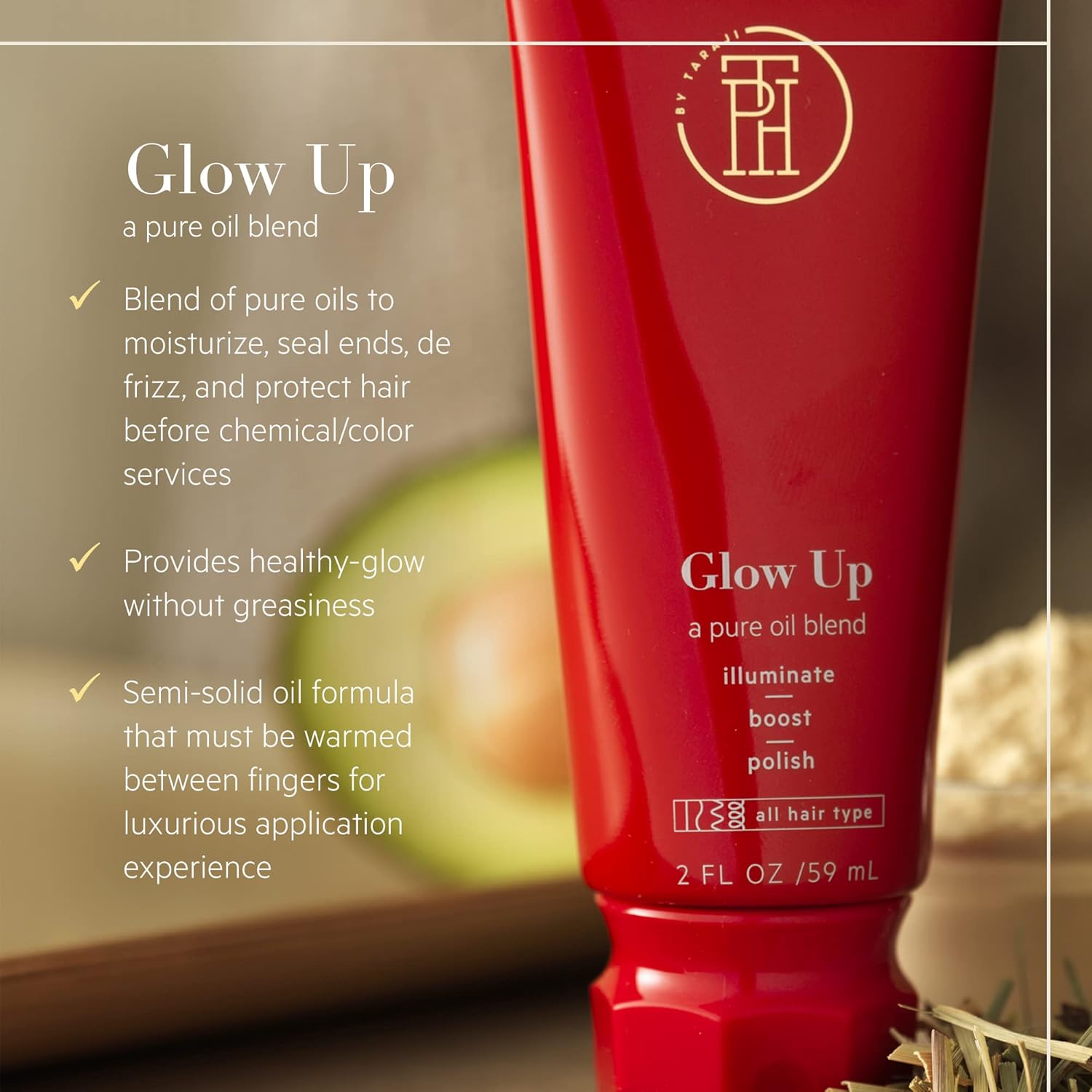 TPH by Taraji Hair Oil Blend for Hair & Dry Scalp with Avocado, Argan & Jojoba Oil, 2 fl oz - Glow Up Scalp, Smoothing Body Oil & Hair Gloss for Coily, Curly Hair - Vegan Formula for Women & Men