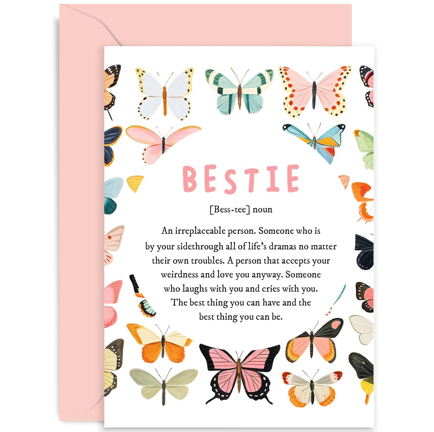 Old English Co. Best Friend Birthday Card For Women - Bestie Butterfly Design - Sweet Words For Female Friends - Friendship Gifts For Her Bff
