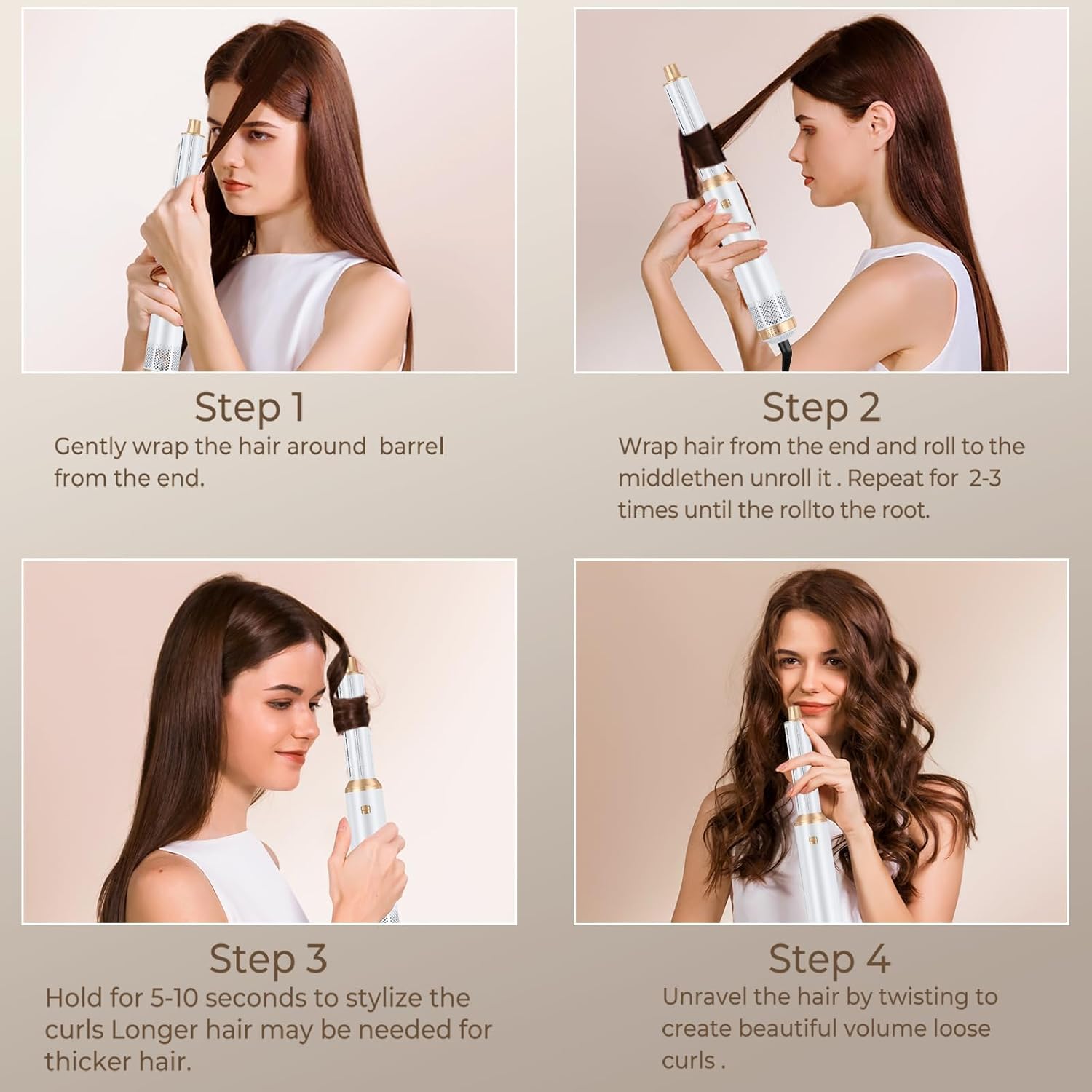 5 in 1 Hair Dryer Brush, Negative Ion Blow Dryer Brush Set Upgrade Hot Air Brush Air Styler Curling Wrap Air Curler, Curling Iron Hair Styling Tools As A Gift for Straight/Curl/Drying/Smoothing - Image 8