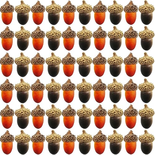 TIHOOD 60 bellotas artificiales, bellotas falsas de nuez con tapa de bellota natural, accesorios de fruta de simulación para relleno de jarrón,