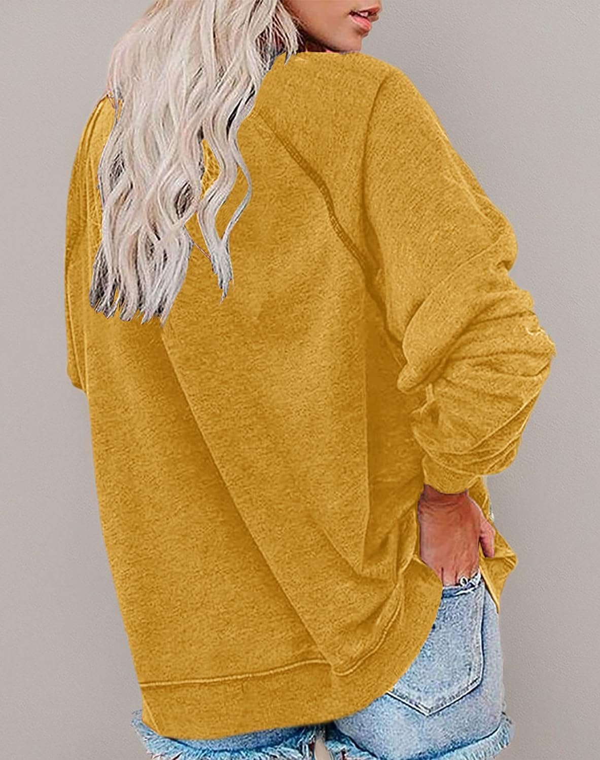 Vdnerjg Women's New York Letter Print Sweatshirt Crewneck Long Sleeve Casual Loose Fit Pullover Shirts Yellow - Image 3