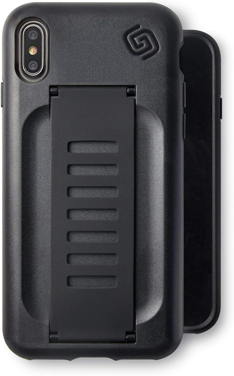 Clear Phone Case for iPhone X/XS Grip2ü GettaGrip Boost Enhanced Protection Grip CaSE Clear Slim iPhone Protection Cover with Grip for apple iPhone X/XSBOOST with Kickstand Charcoal BLaCK