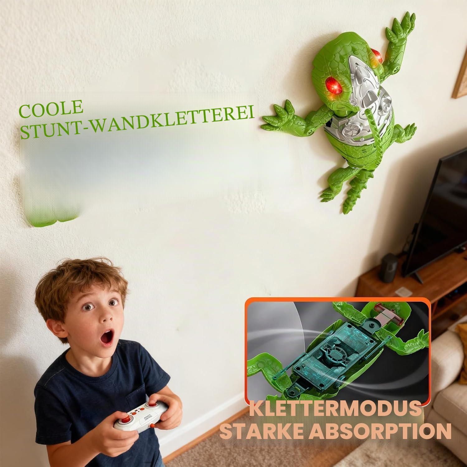 Gecko Ferngesteuertes Klettertier – Realistische ferngesteuerte Eidechse, Bewegung an Wänden und Glas, interaktives Spielzeug für Kinder – CLIMBKO