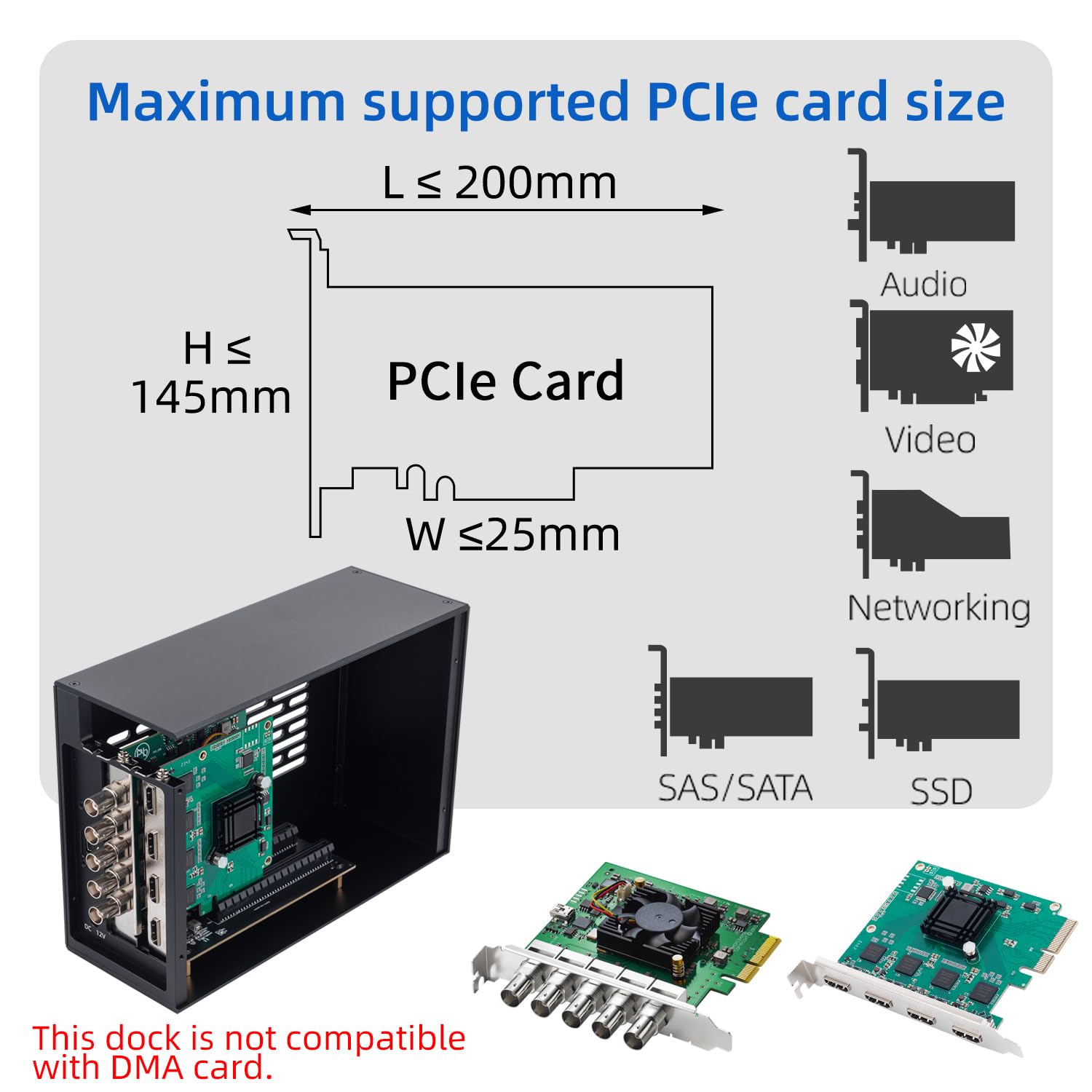 Chassis di espansione PCIe Thunderbolt da 3 a 2, alloggiamento esterno con due slot PCI Express, doppio dock PCIe per laptop/NUC, uscita TB3, supporta schede DeckLink su Windows/Mac (MK-Q2L