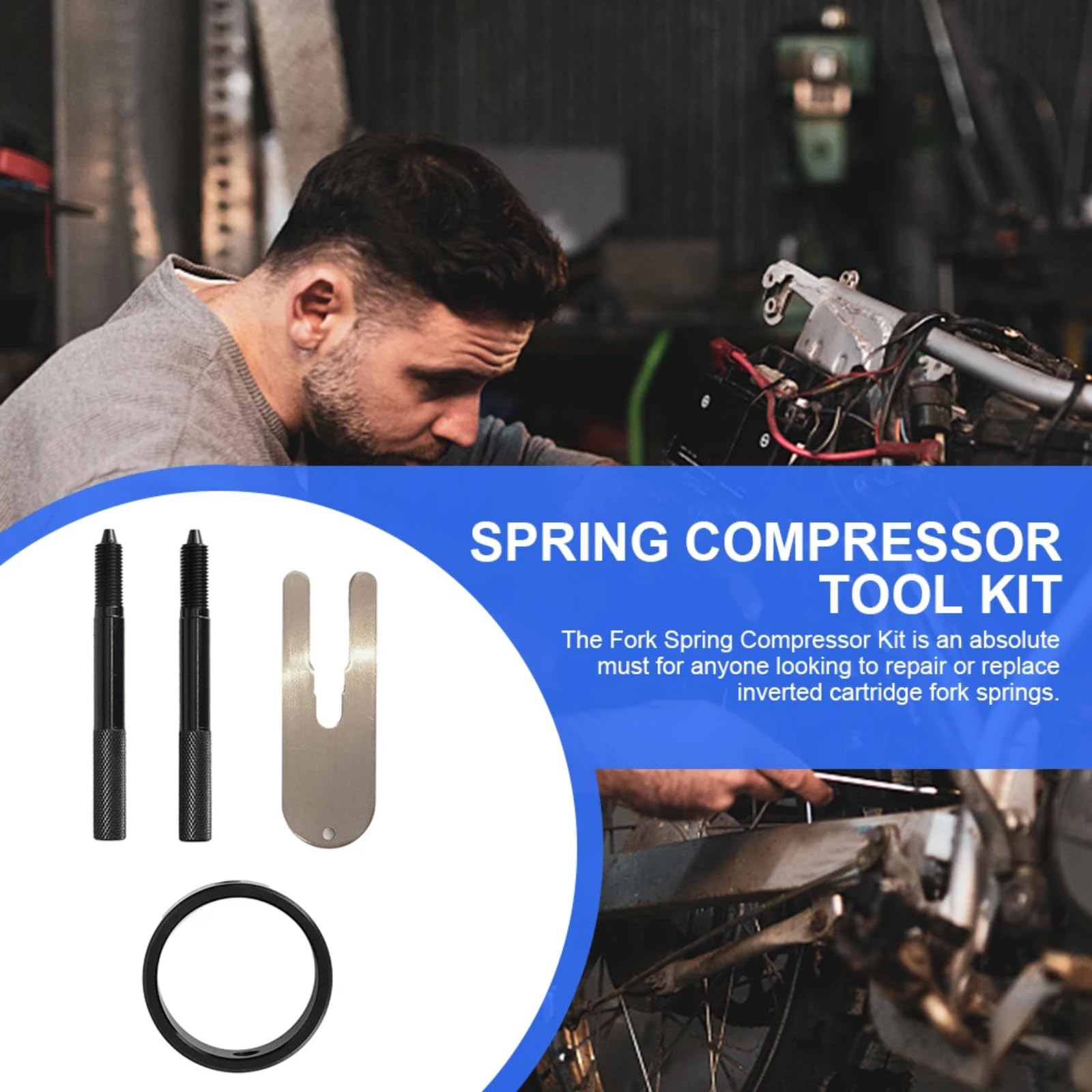 Ensemble d'outils de Compresseur de Ressort de Fourche de Moto Universel | Facile à Monter et à Utiliser, Robuste et Durable, Compact et Pratique, pour la Réparation et la Maintenance de Moto