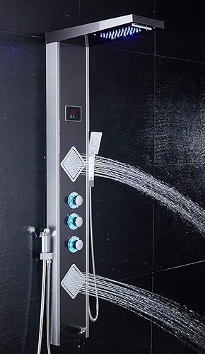 Miniatura 2 de ELLO&ALLO Sistema de torre de panel de ducha LED, accesorios de grifo de ducha de cascada de lluvia, sistema de masaje de lluvia con chorros