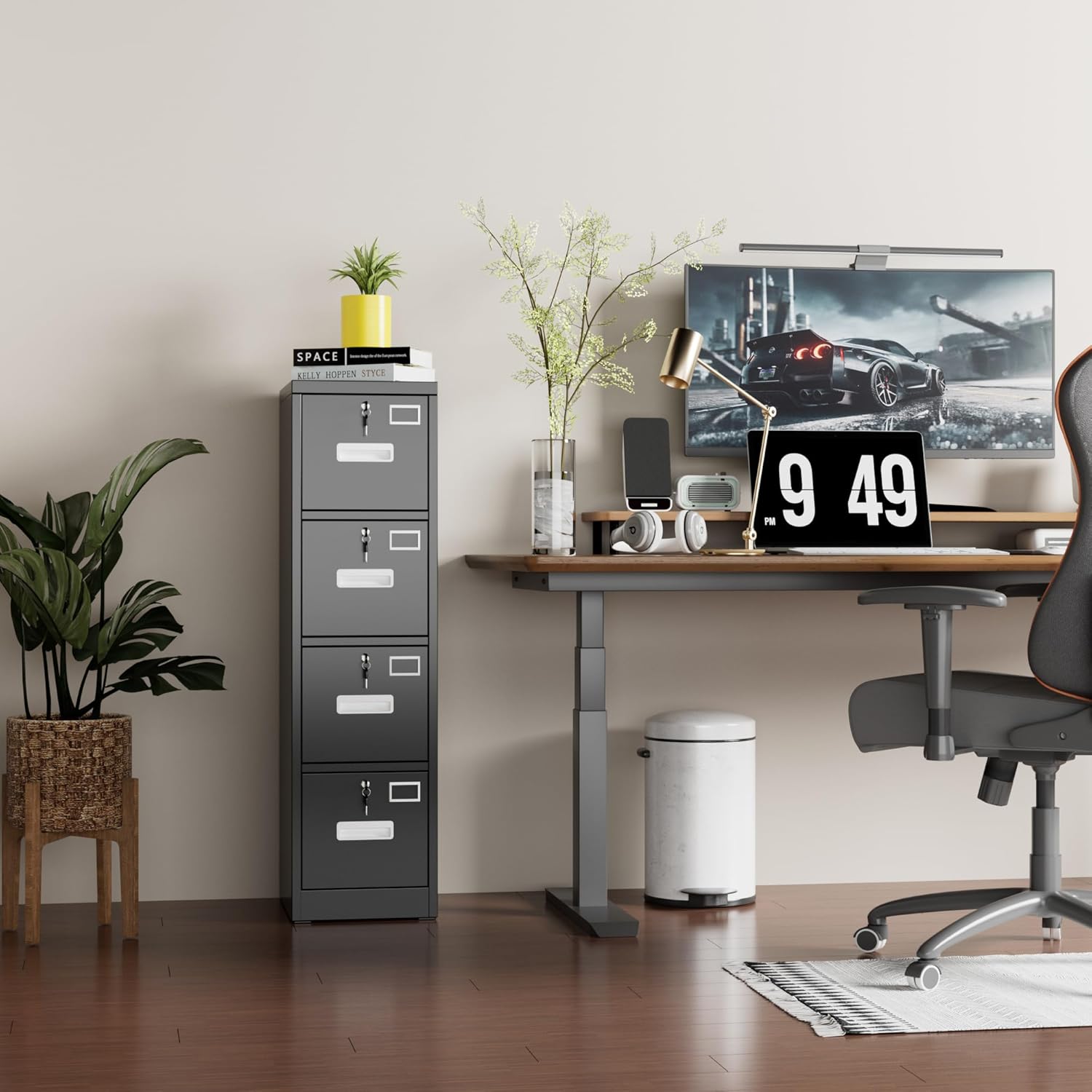 Metal Vertical File Cabinet with Lock,File Storage Cabinet with 4 Drawer for Letter,Legal,F4,A4,14.96" W x 17.72" D x 55.2" H, Assembly Required,Black