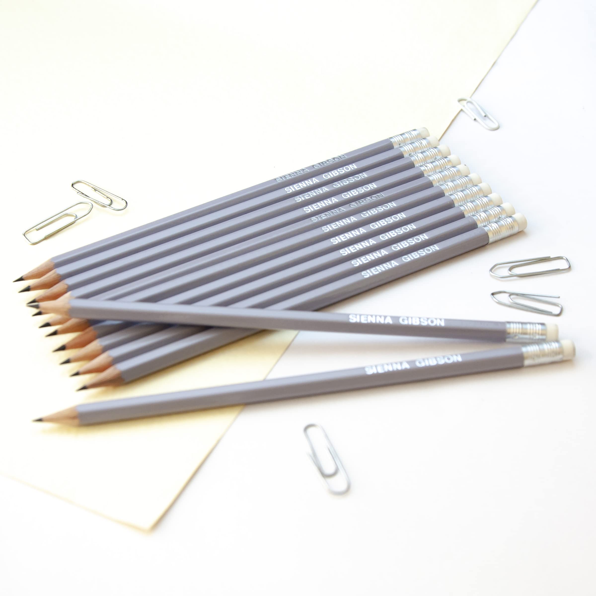 That's My Pencil 12 Personalised Hexagonal Graphite Pencils - Embossed with Name, German Made Pencils and Printed in the UK (Lilac Grey)