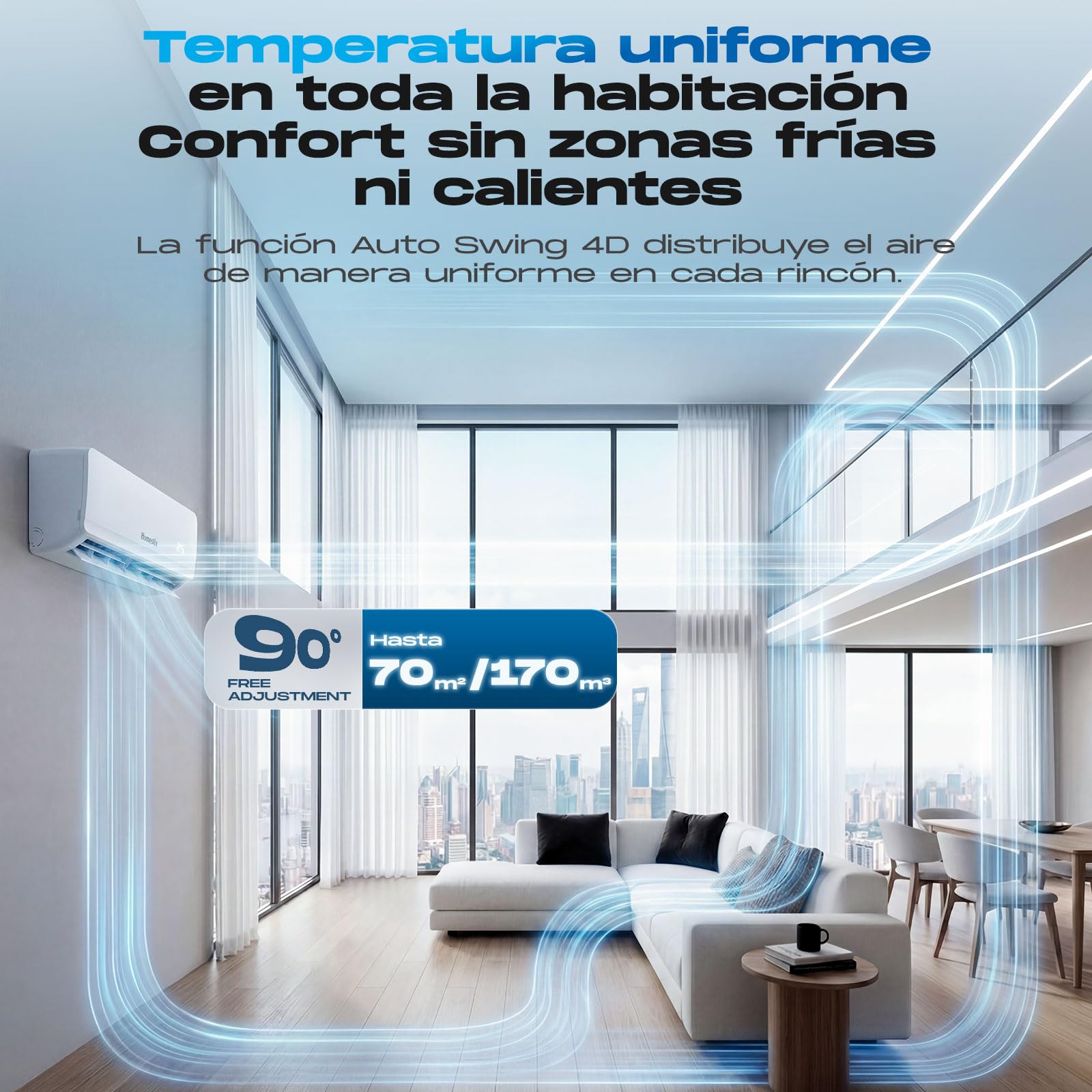Aire Acondicionado Split 12000 BTU con Bomba de Calor, Refrigeración, Calefacción, Deshumidificación y Ventilación, Súper Silencioso,Control por Mando y App,Temporizador 24h,Modo Sueño y Eco