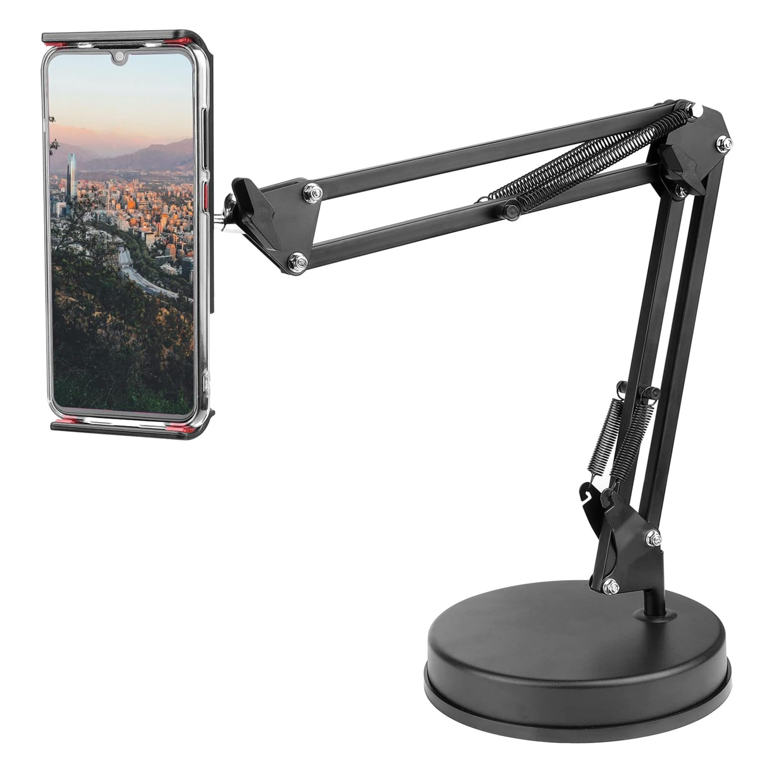 blueberry R-37 Overhead Phone Mount Stand | Articulating Arm Video Stand | 360° Adjustable Desktop Holder | Compatible with Phones, Tablets, iPad | Tabletop Base Clamp-image-33