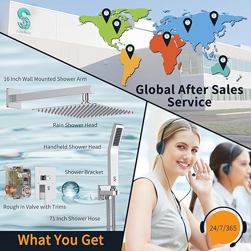 Miniatura 8 de Sistema de ducha montado a la pared, cromado, pulido, de lujo, para cuarto de baño, de SR Sun Rise