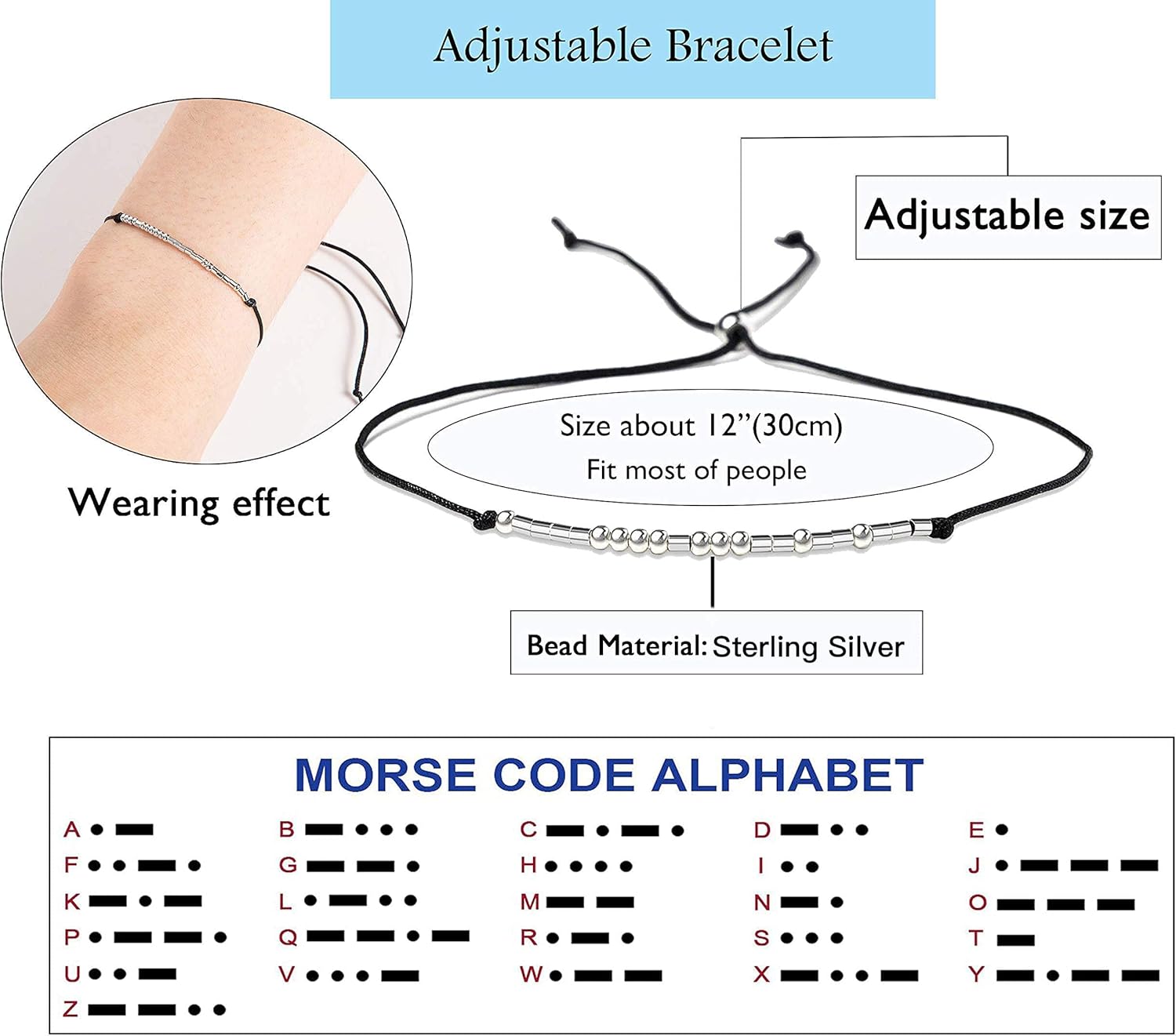 KGBNCIE Morse Code Bracelet for Women Sterling Silver Beads on Silk Cord Secret Message Fuck Friendship Inspirational Encouragement Bracelet Gift for Her - Image 5