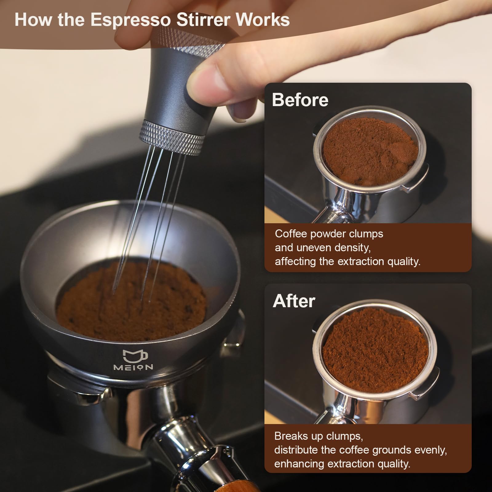 HOTUT Outil De Distribution D'Espresso, Agitateur à Café Expresso 7 Aiguilles, Distributeur D'aiguilles à Café, Avec 10 Aiguille De Remplacement, Espresso Distribution Tools, Espresso Coffee Stirrer