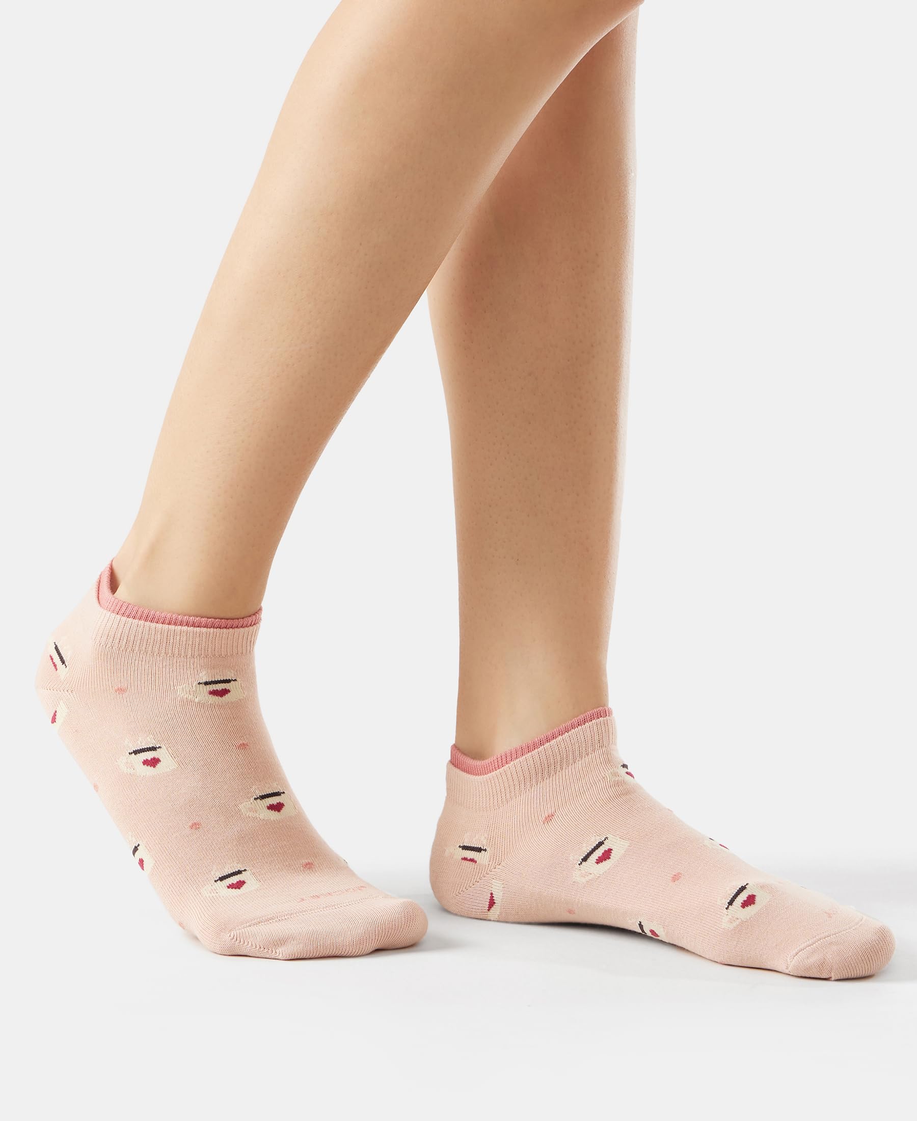 Jockey 7480 Women's Compact Cotton Stretch Low Show Printed Socks with Stay Fresh Treatment (Pack of 2)_Rose Smoke & Beet Red_FREE SIZE - Image 7 thumbnail
