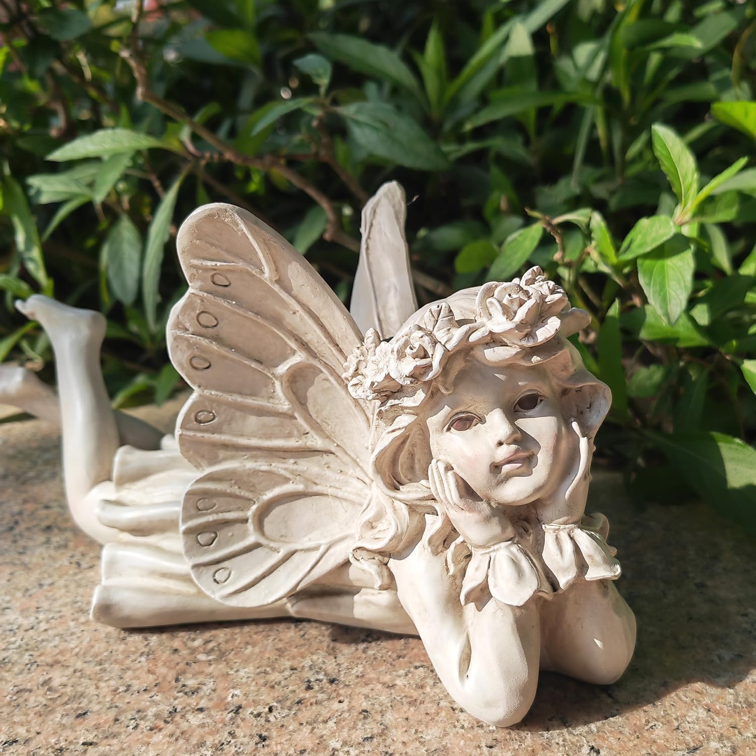 Whimsical Angel Garden Statue – Hand-Painted Laying Fairy Figurine for Yard, Patio or Flower Bed – Resin Outdoor Decoration (10.2” Long)
