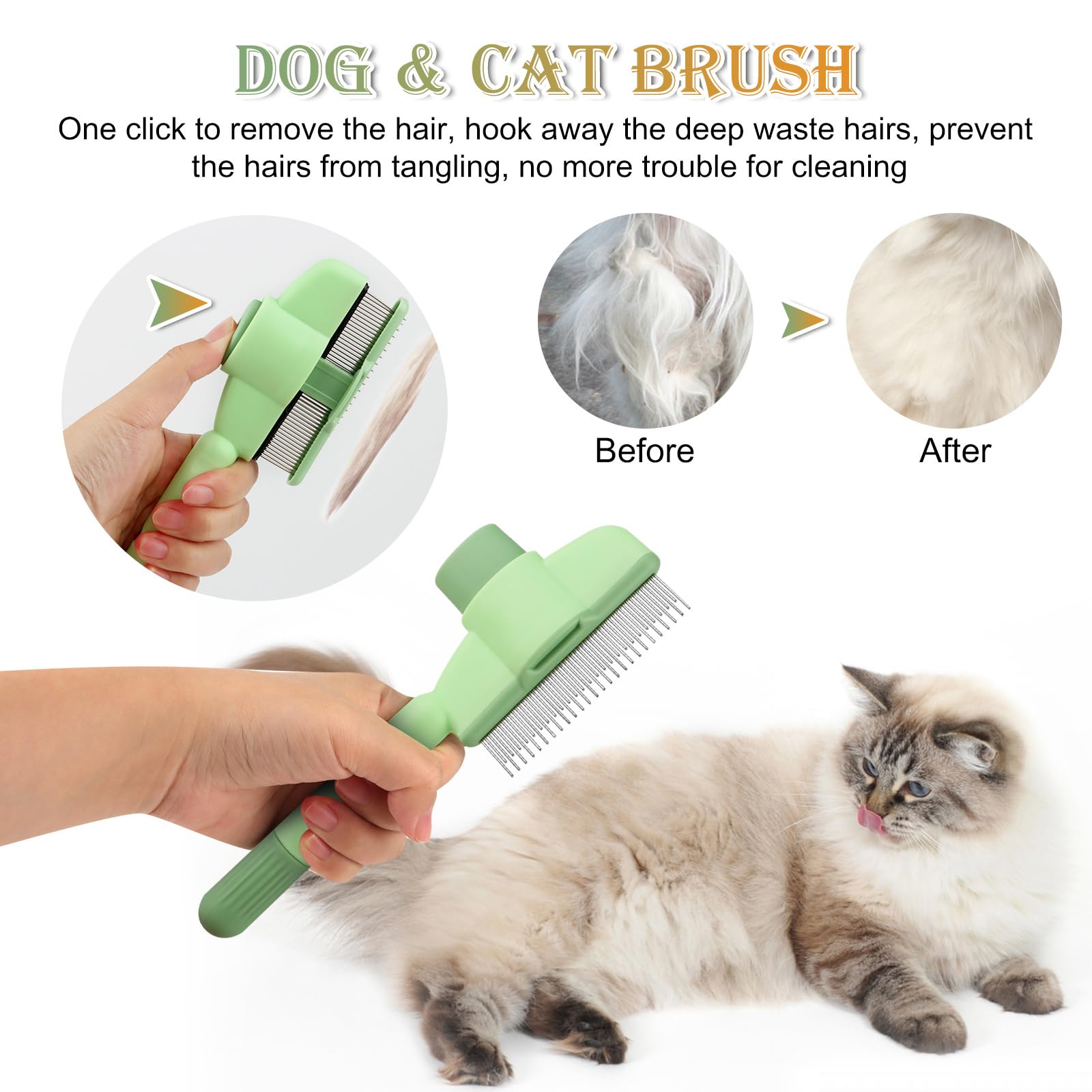2 Pièces Brosse pour Chat, Peigne Chat Autonettoyant pour Animaux de Compagnie, Brosse Chien Chats Poil Long et Court, Brosse Attrape Poils pour Chats, avec bouton de déverrouillage