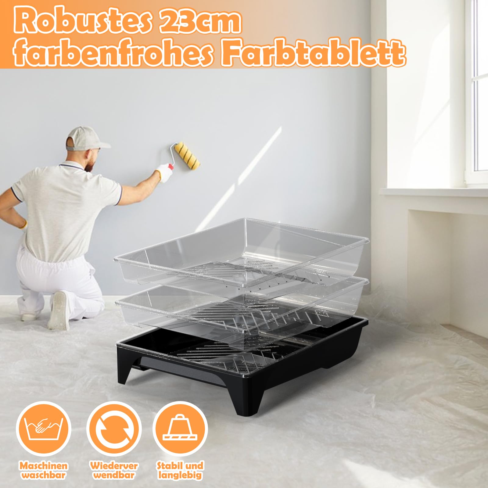 LAANPOLE Farbroller Set mit 1,3m Teleskopstiel, 27-teiliges Malerset, 23cm 10cm Malerrolle, Pinsel für Wände, Mikrofaser-Lackierwalze für professionelle Malerarbeiten, Orange