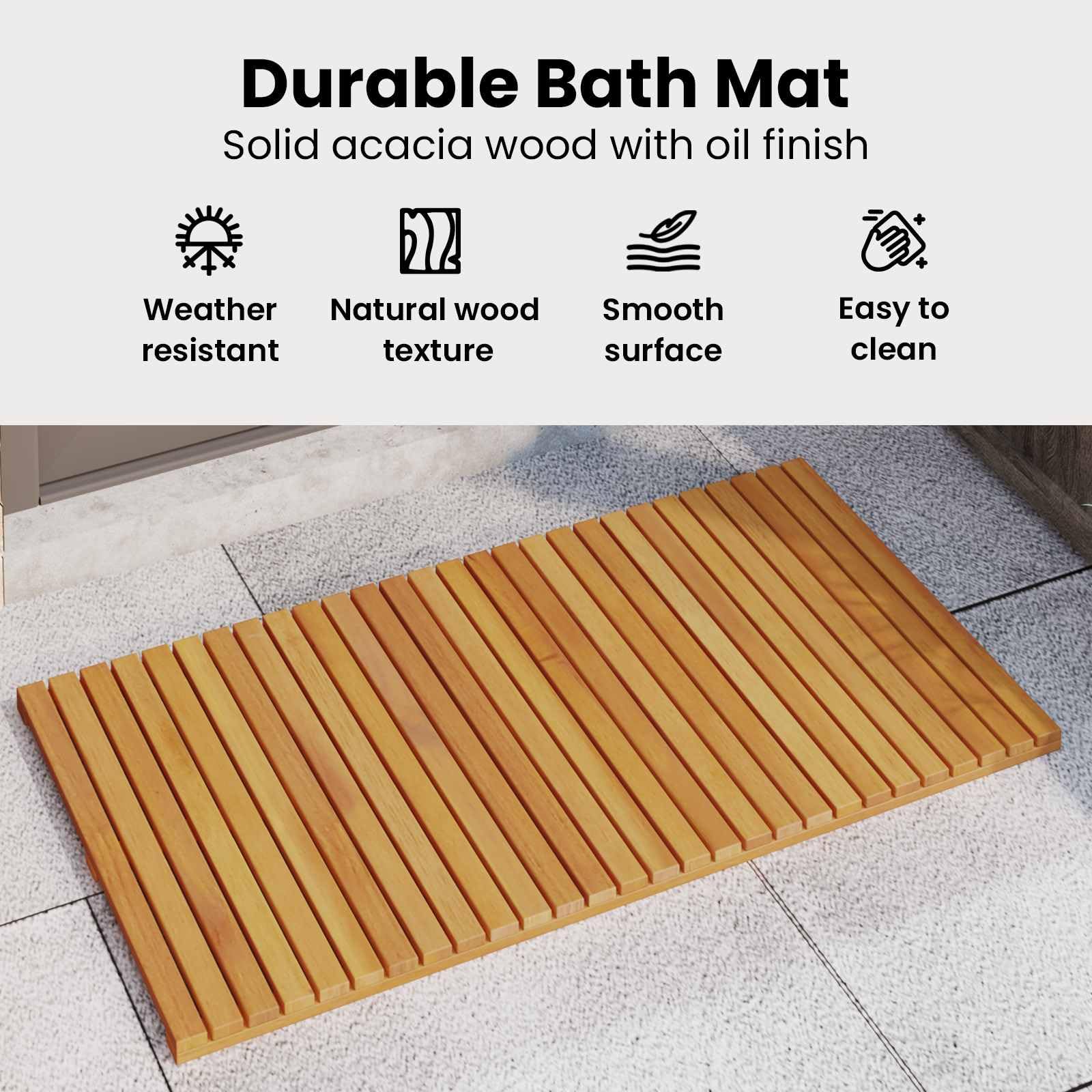 vidaXL Tappeto da Bagno Naturale 100 x 55 cm Legno di Acacia Massello