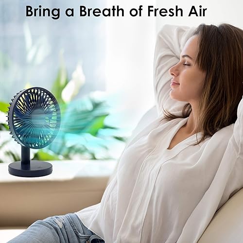 Miniatura 2 de KELLYMOON Ventilador de mesa USB con 3 velocidades de viento, flujo de aire fuerte, ángulo ajustable, batería recargable, ultra silencioso, mini