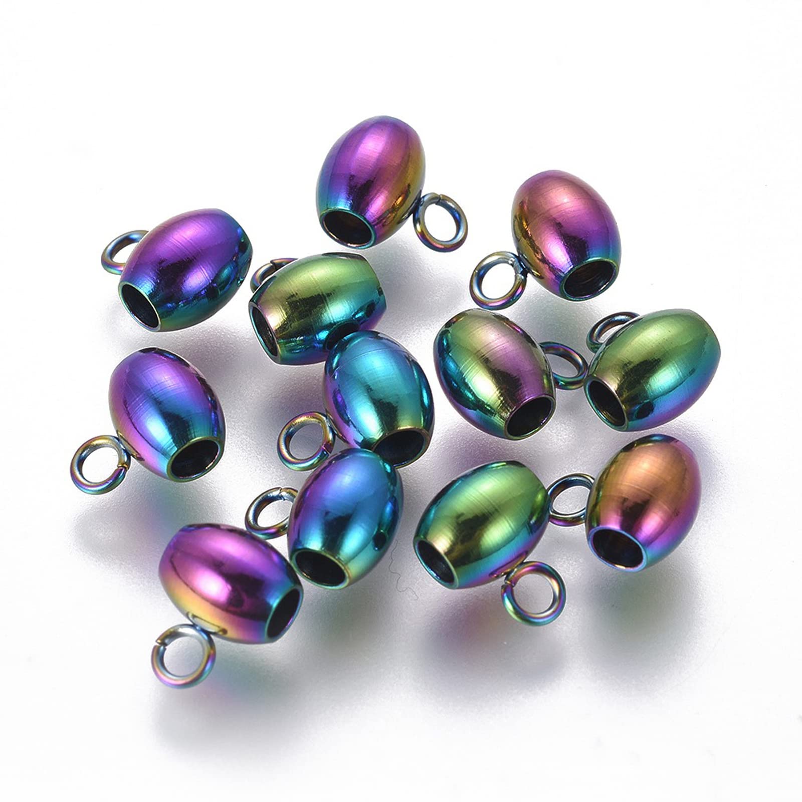 DICOSMETIC 10Pcs 6mm Hanger Links Rainbow Color Barrel Bail Beads with Charm Loop 304 Stainless Steel Beads Connectors for DIY Craft and Jewelry Making