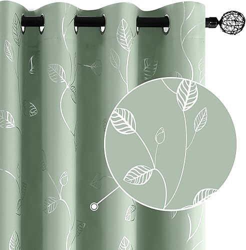 Miniatura 44 de BUHUA Cortinas opacas con estampado de hojas plateadas onduladas para sala de estar, cortinas de oscurecimiento con bloqueo de luz para dormitorio