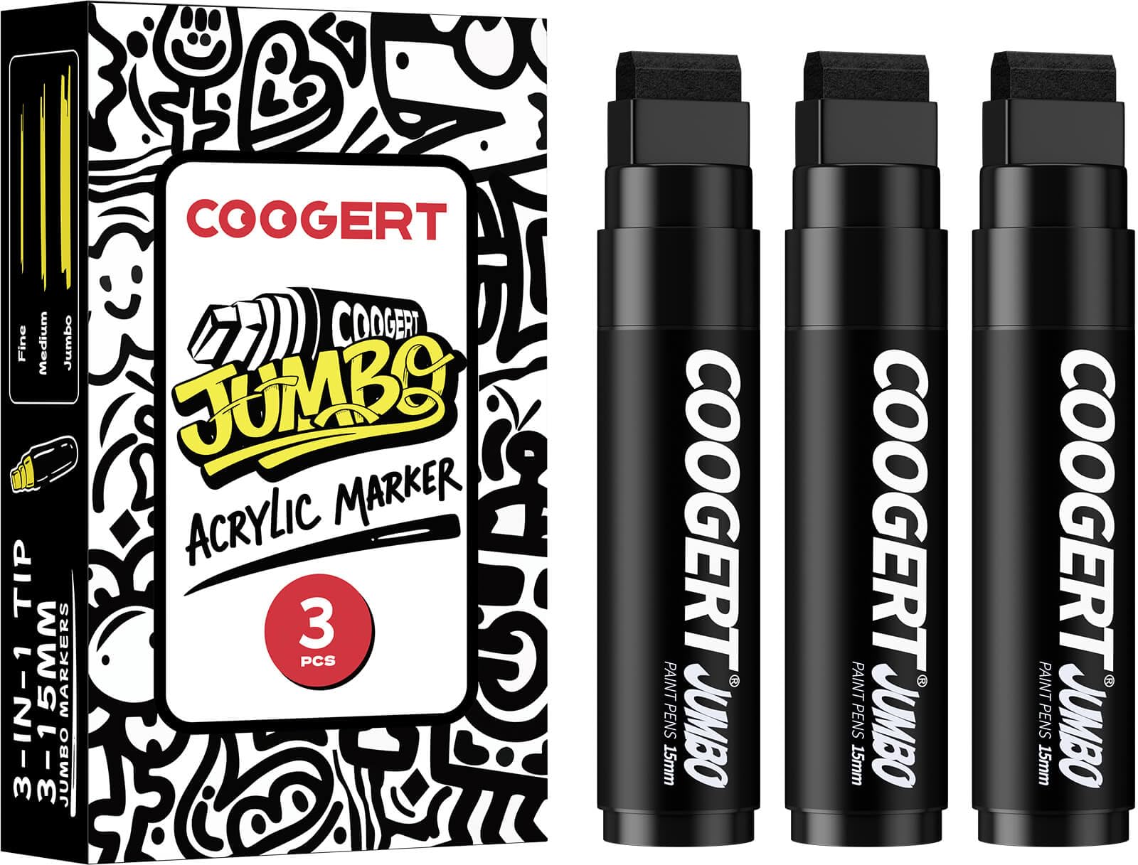Amazon.com: Coogert 3Pcs Black Jumbo Poster Markers, 15MM Thick