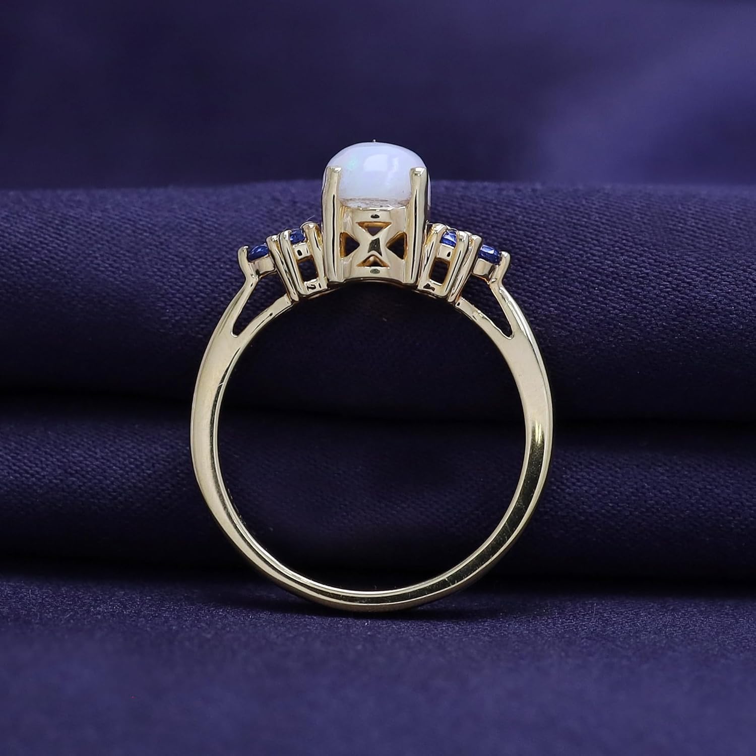 AFFY White Opal & Blue Sapphire In 14k Gold Over Sterling Silver Oval & Round Cut Ring Jewelry For Womens
