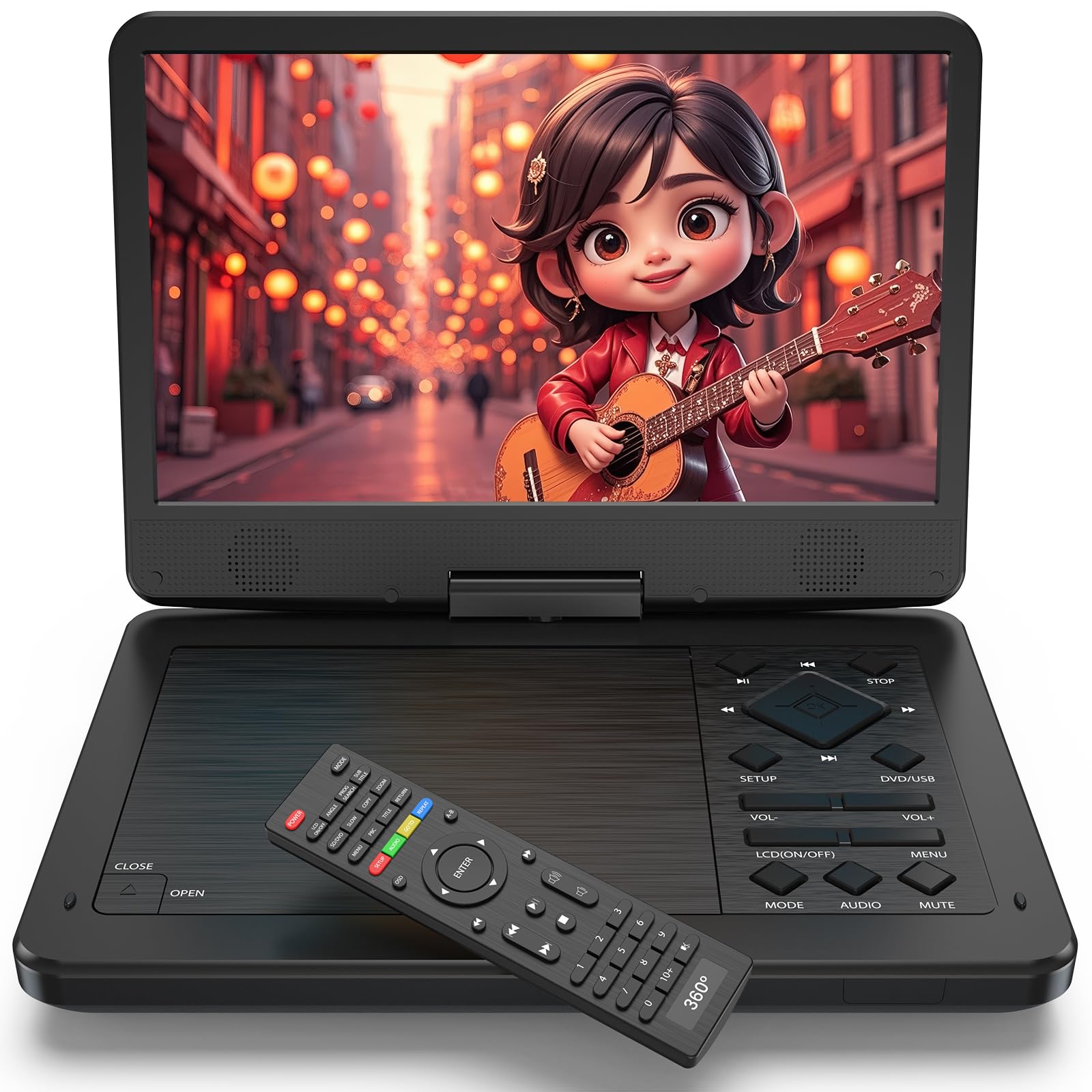 12.5 inch Portable DVD Player, Seamless 360° Remote Domination,10.1" IPS HD Screen, 5-Hour Battery Life, Last Memory Feature, CD/DVD/SD/USB Support, with Car Headrest Mount,Regions Free
